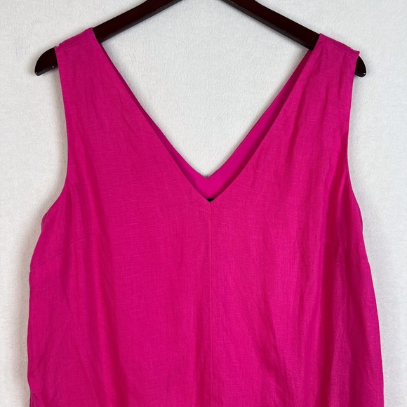 J. Crew Size Large Pink Maxine Sleeveless V Neck Linen Shift Mini Dress Pockets - Picture 2 of 12